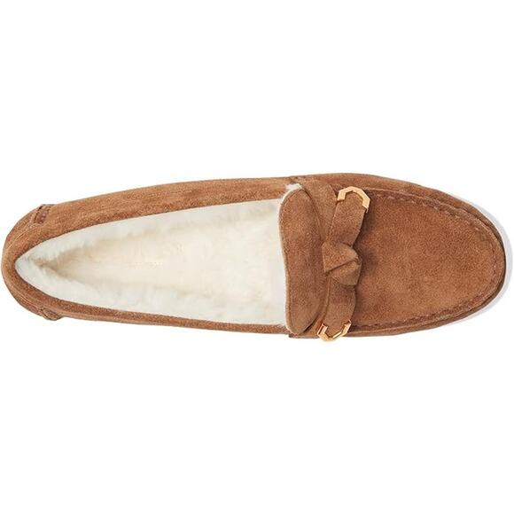 NWT Cole Haan Women's Evelyn Bow Driver Loafer, Golden Toffee Suede/Faux Fur-S 6 - Picture 6 of 7
